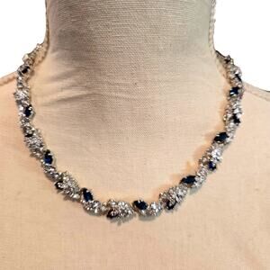 JBK Necklace Jacqueline Bouvier Kennedy Blue Rhinestone 17" SKU 2910